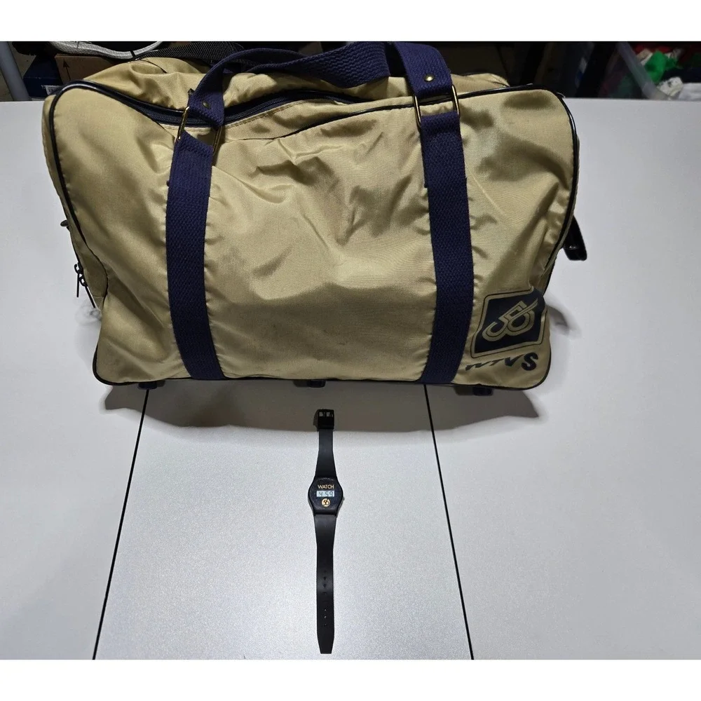 WTVS 56 PBS Detroit‎ Tan Duffel Bag & Watch Vintage Promo TV Public Media